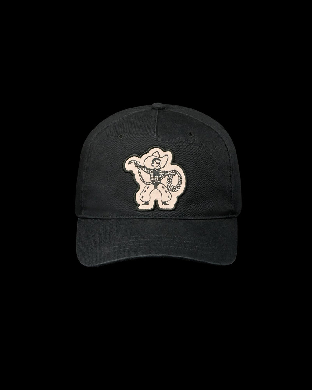 Front view of Cowboy Patch Hat - Black on plain background