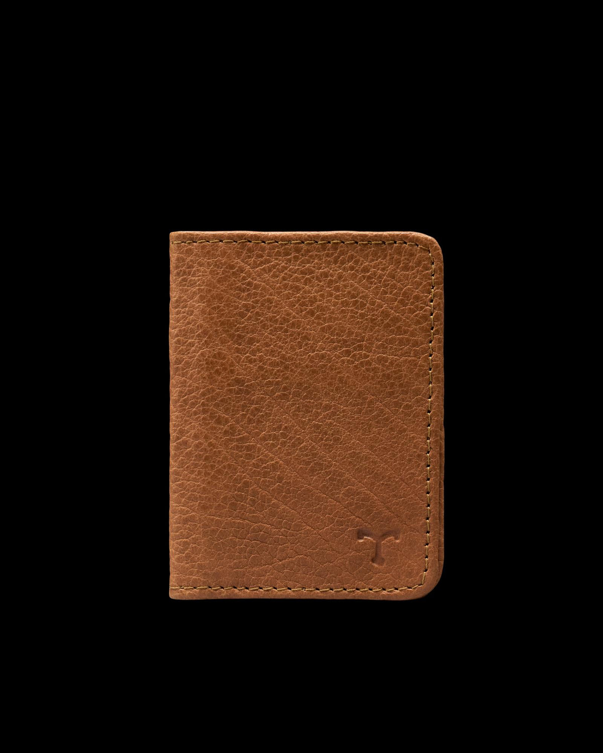 Front view of Bison Bifold Card Case - Tan on plain background