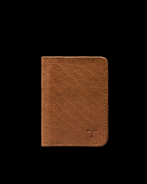 Front view of Bison Bifold Card Case - Tan on plain background