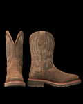 Pair view of LongHaul Waterproof Square Soft Toe Work Boot with Temp Control - Earthstone Cowhide on plain background