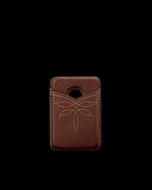 Front view of Cowhide MagSafe Card Holder - Brown on plain background