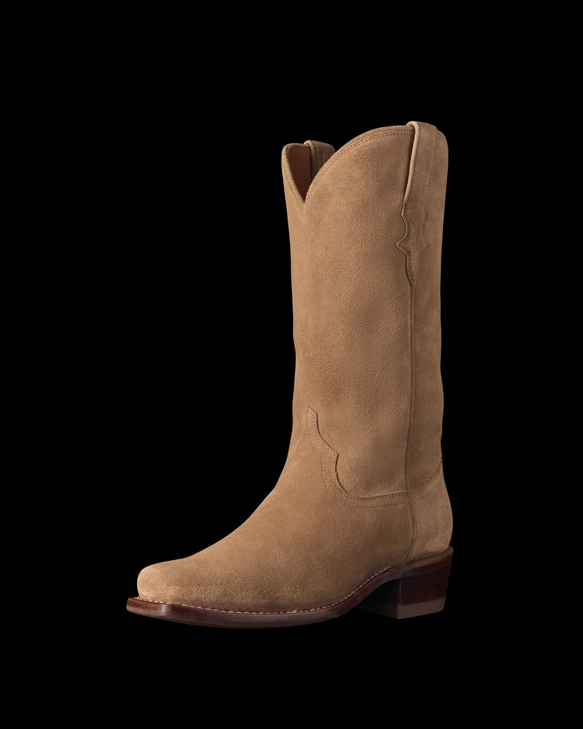 Quarterfront view of The Cheyenne - Desert Tan Suede on plain background
