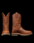 Pair view of The LH WP Round Comp Toe Work Boot - Saddle Cowhide on plain background