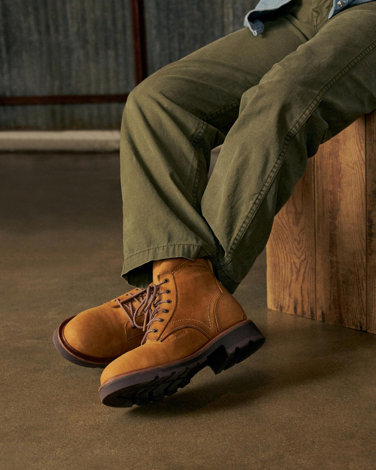 Toe view of LongHaul Waterproof Lace Up Composite Toe Work Boot - Light Tan on plain background