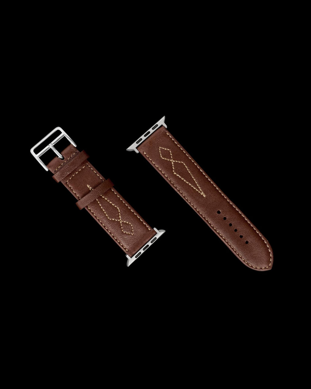Closeup view of Cowhide Apple Watch Band - Brown