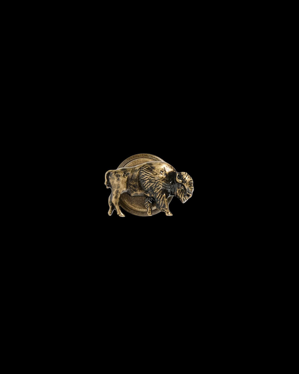 Front view of Bison Magnetic Hat Pin - Antique Brass on plain background