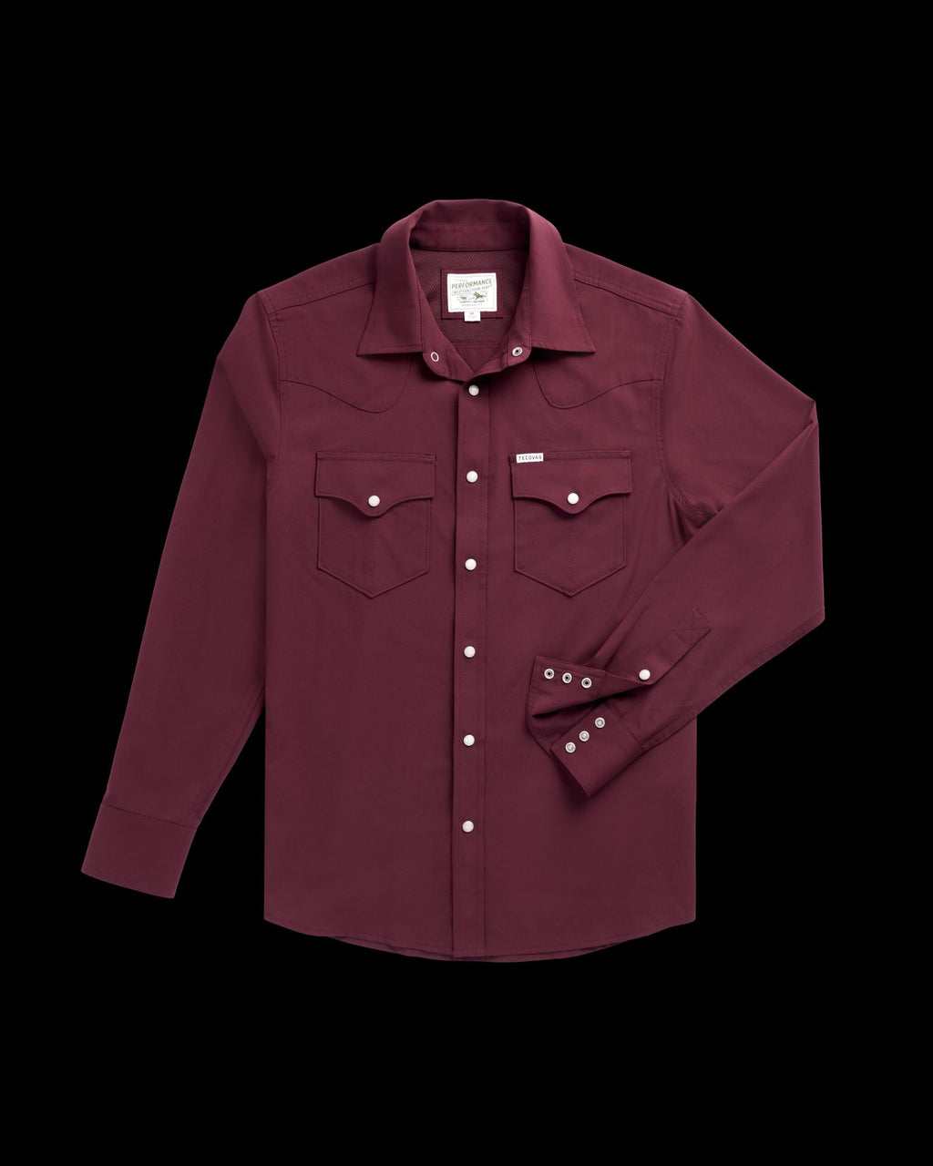 Closeup detail view of Men's Performance Western Pearl Snap - Maroon