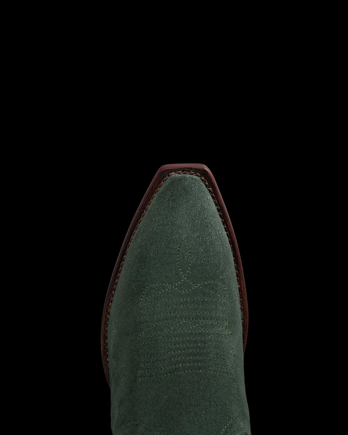 Toe view of The Loretta - Hunter Green Suede on plain background