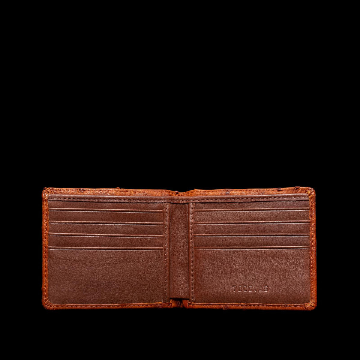 Front view of Ostrich Billfold - Pecan on plain background