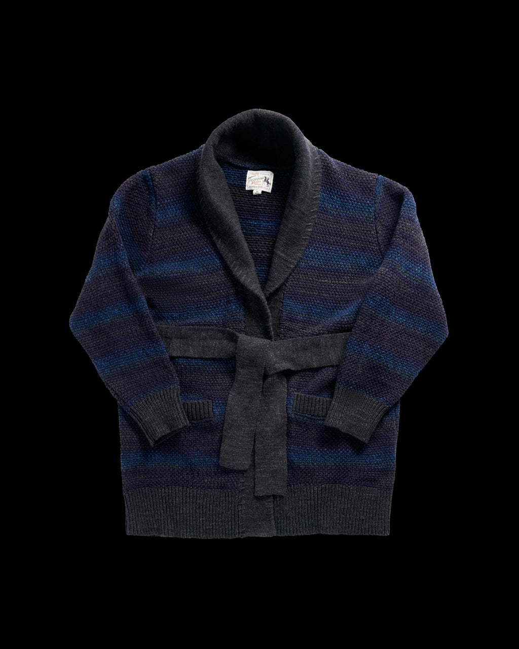 Closeup detail view of Men's Shawl Collar Wrap Sweater - Multi