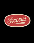 Red and white Tecovas logo with stylized text inside an oval shape.