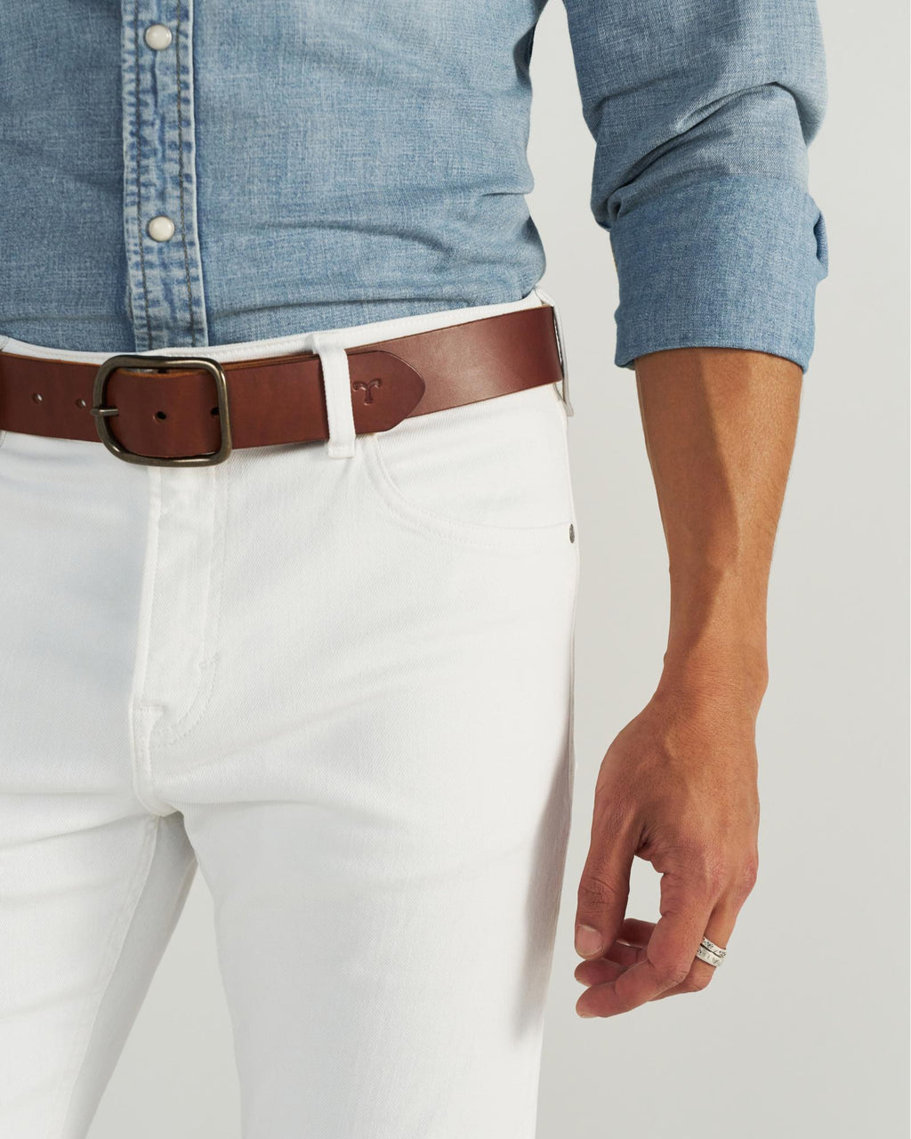 Closeup detail view of Men's Slim Straight Stretch Denim - White