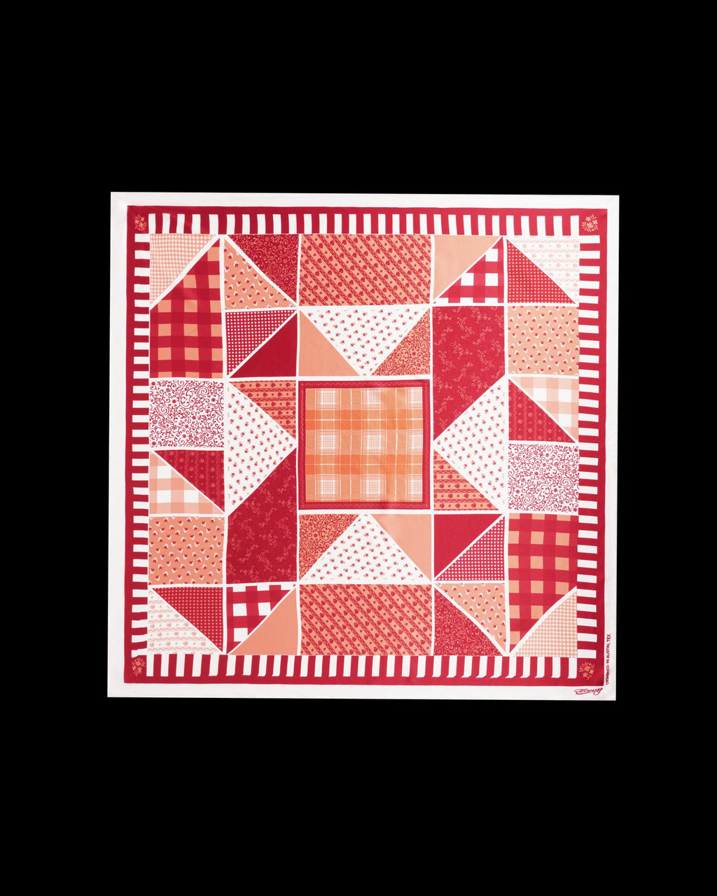 Front view of Patchwork Wild Rag - Red / Cream on plain background
