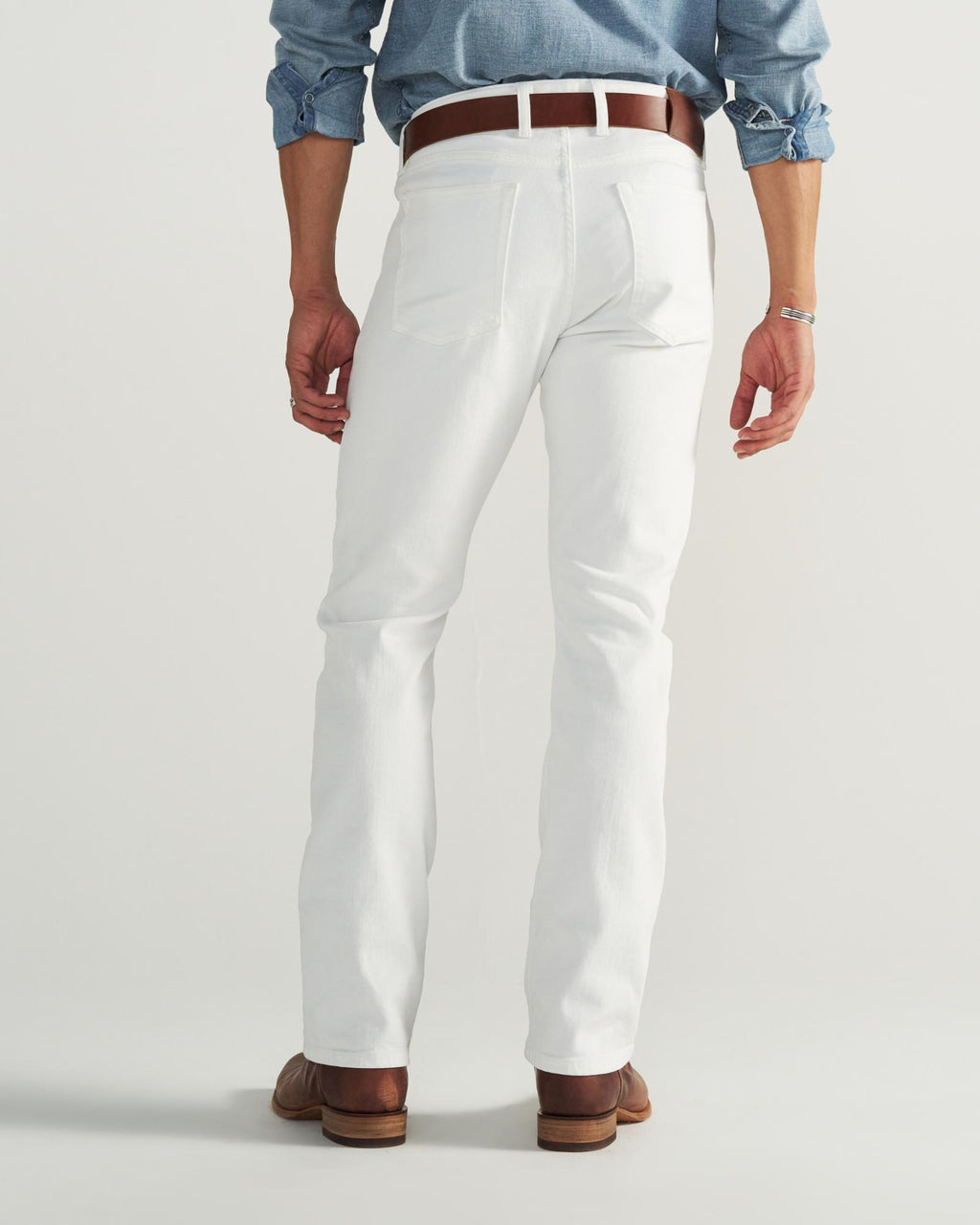 Back view of Men's Slim Straight Stretch Denim - White on model