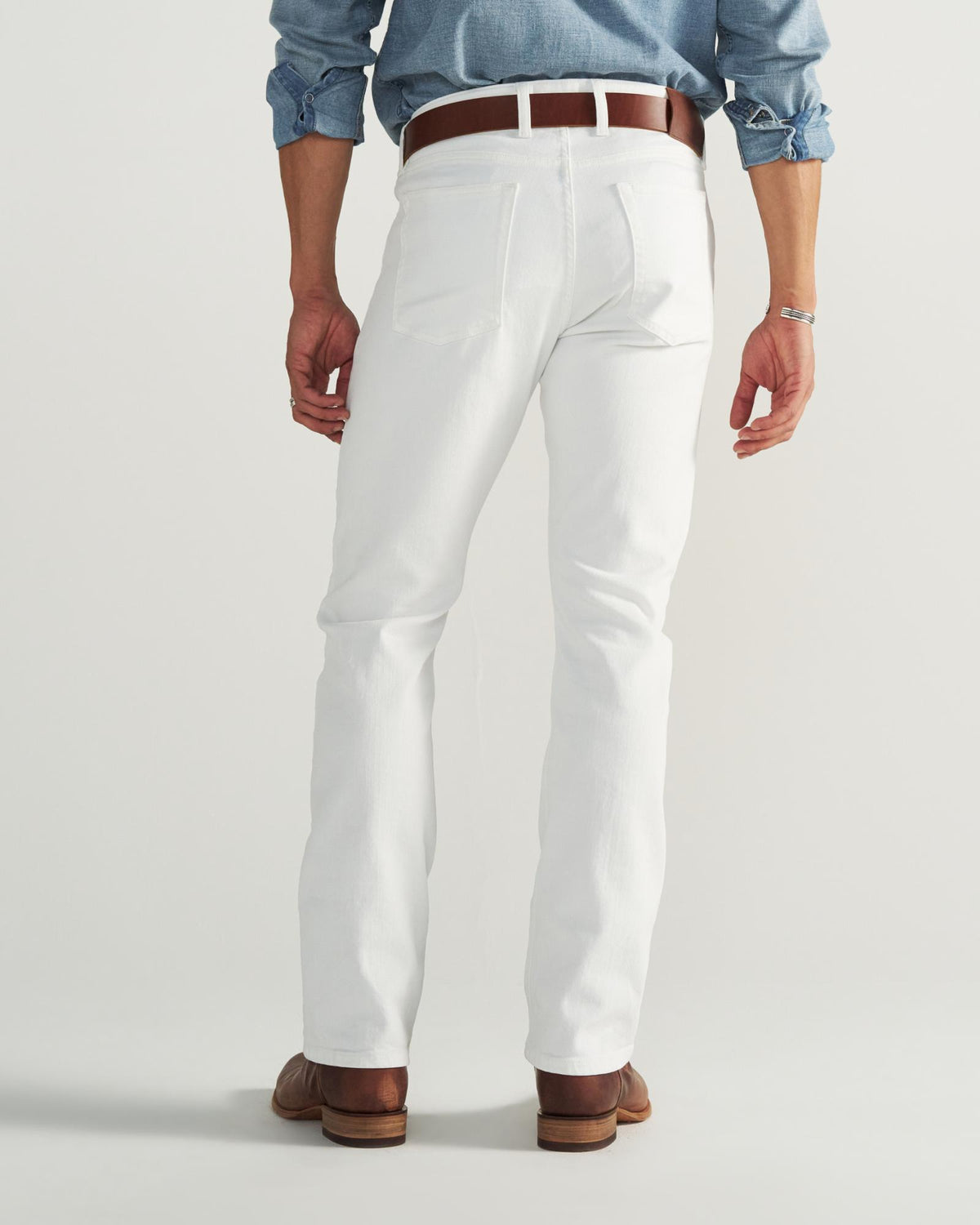 Back view of Men's Slim Straight Stretch Denim - White on model