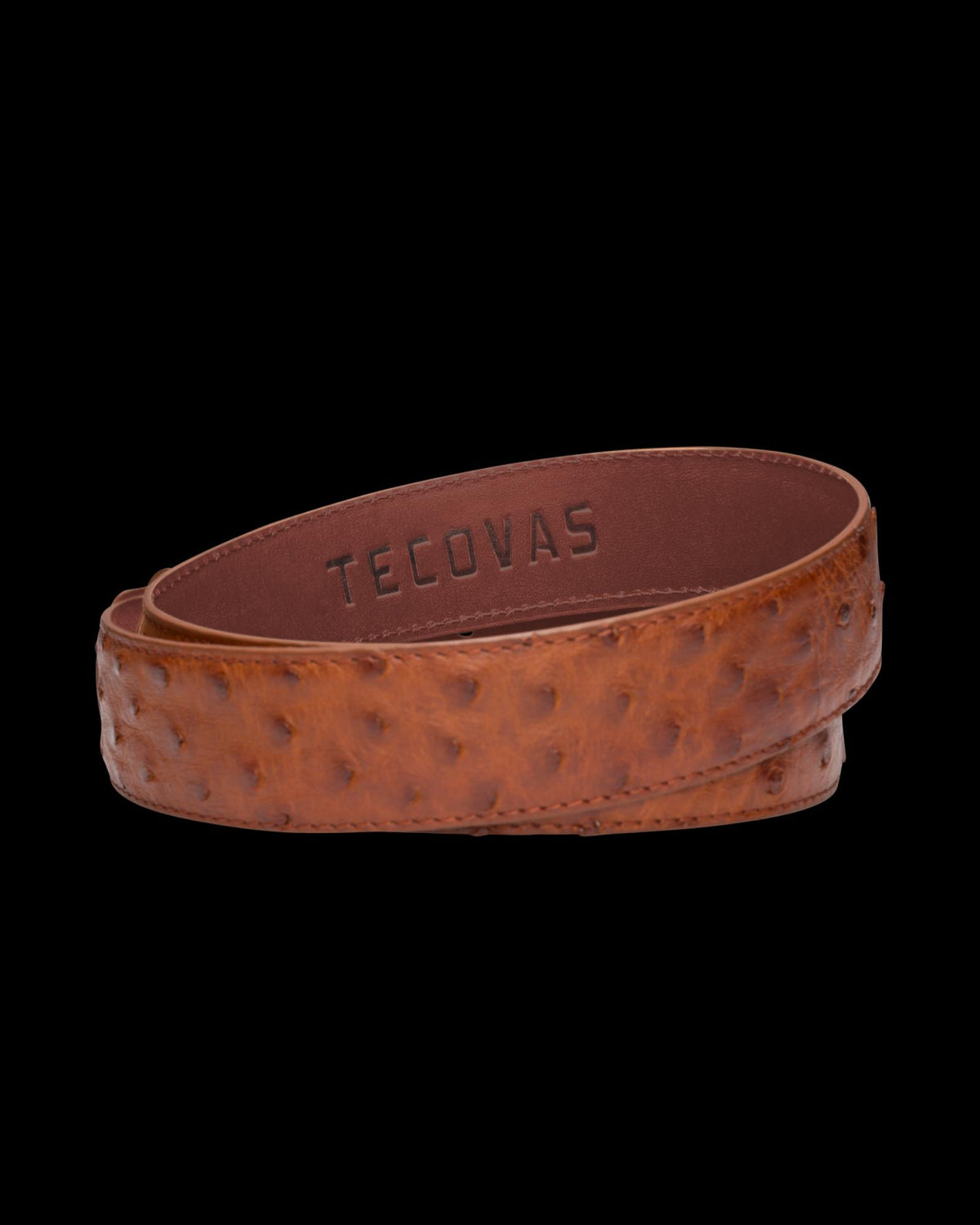 Back view of Men's Ostrich Belt II - Pecan on plain background