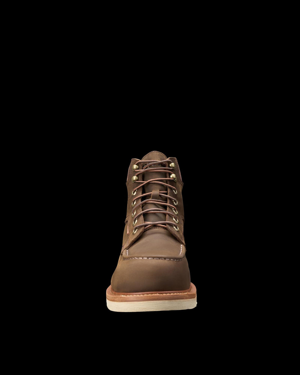 Toe view of LongHaul Waterproof Moc Composite Toe Work Boot - Espresso on plain background