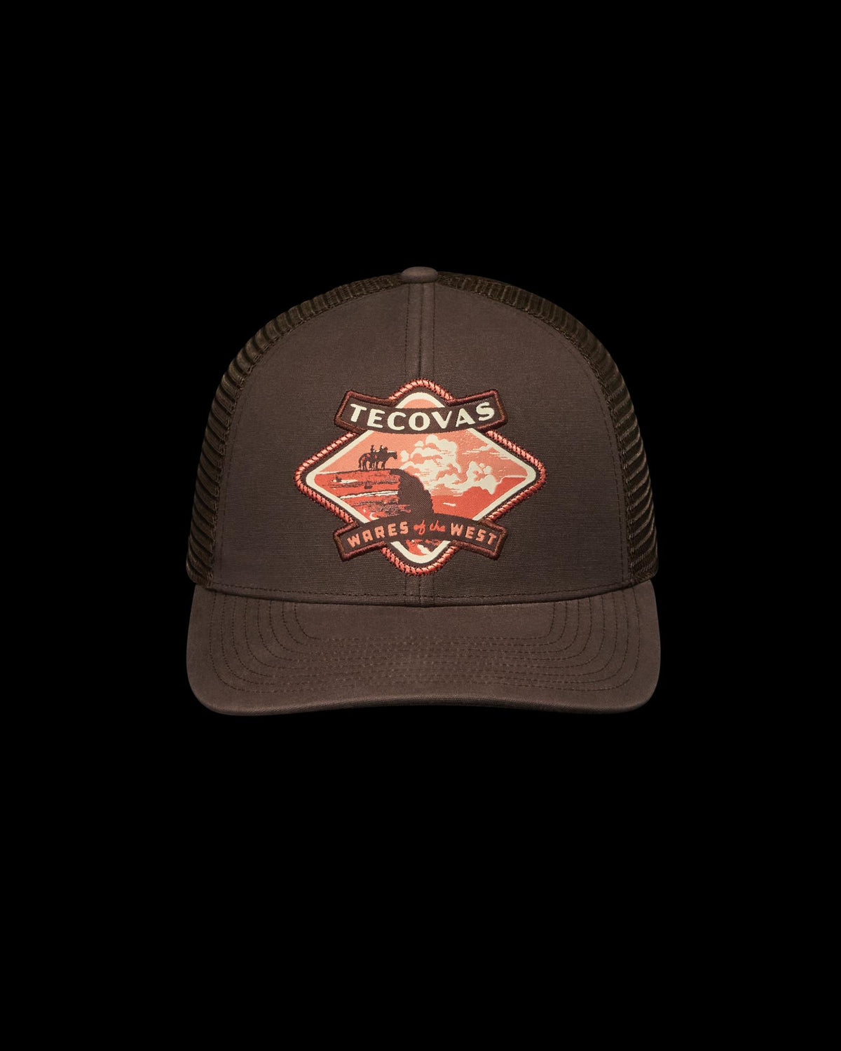 Front view of Tecovas Wares of the West Trucker - Dark Brown on plain background