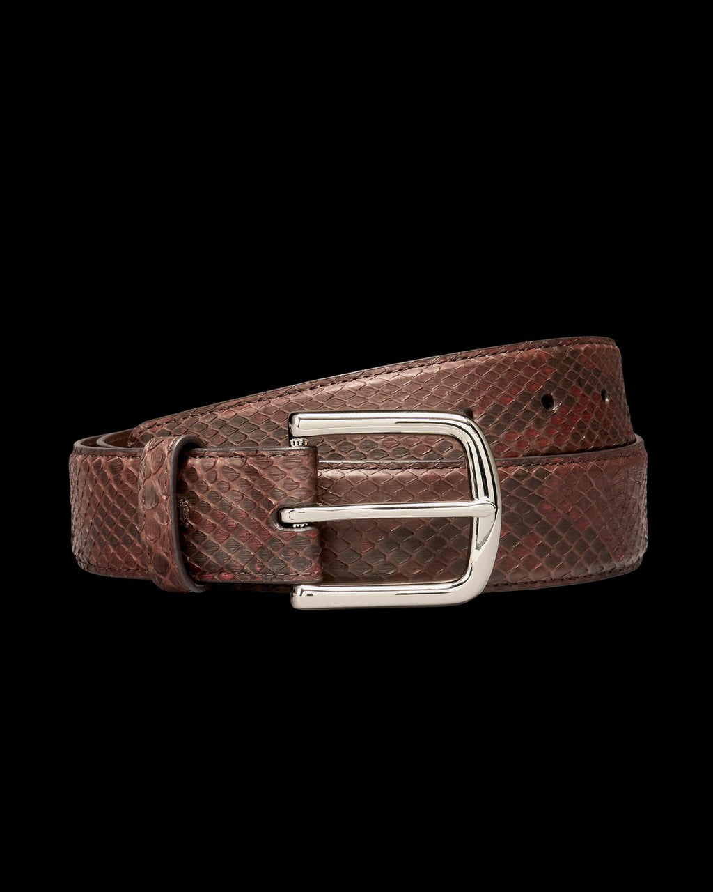 Front view of Men's Python Belt - Tobacco on plain background
