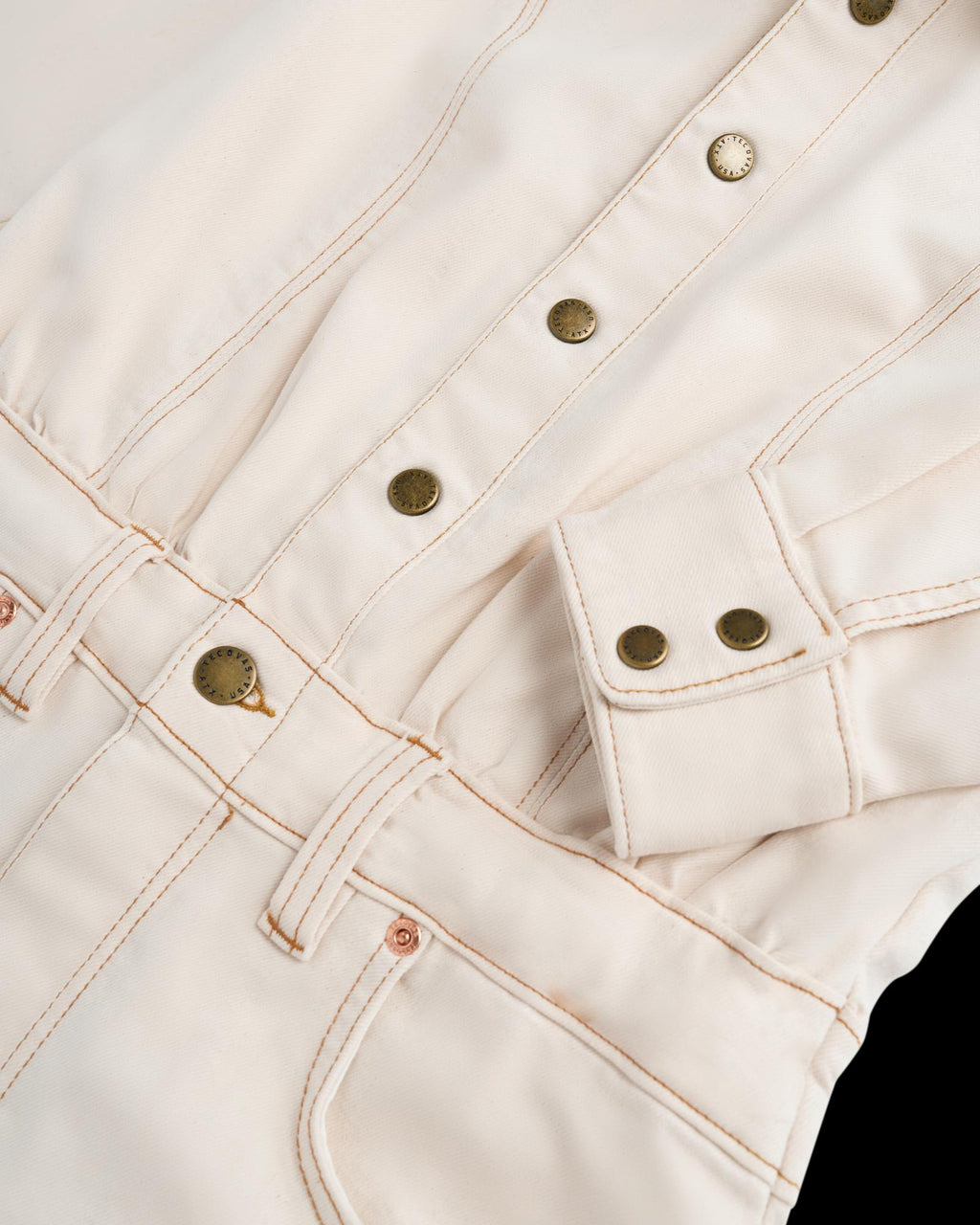 Closeup detail view of Women's L/S Natural Denim Midi Dress - Natural