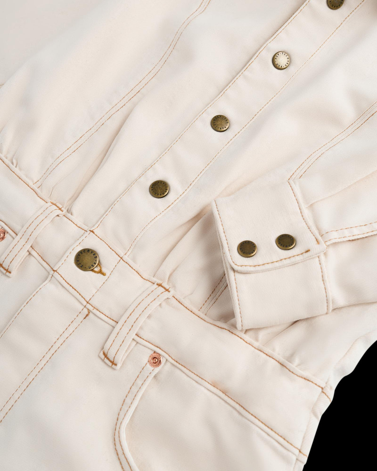 Closeup detail view of Women's L/S Natural Denim Midi Dress - Natural