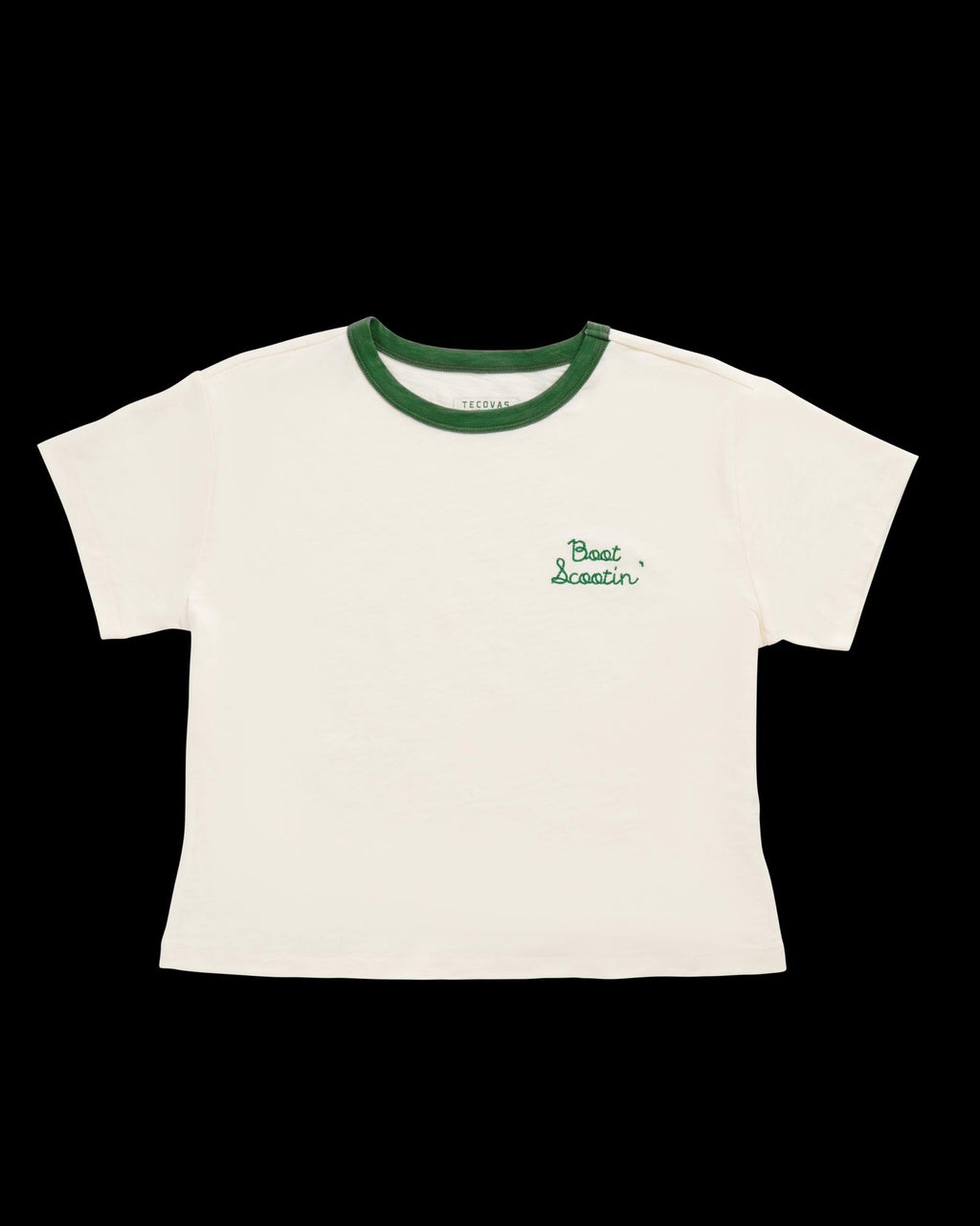 Front view of Women's Vintage Ringer Tee - Bone / Green on plain background