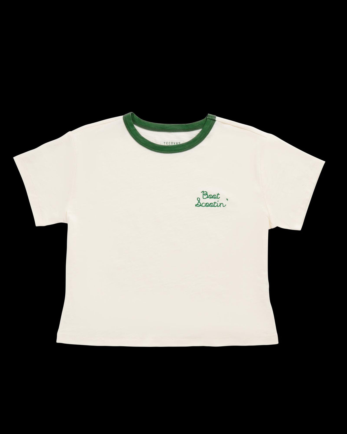 Front view of Women's Vintage Ringer Tee - Bone / Green on plain background