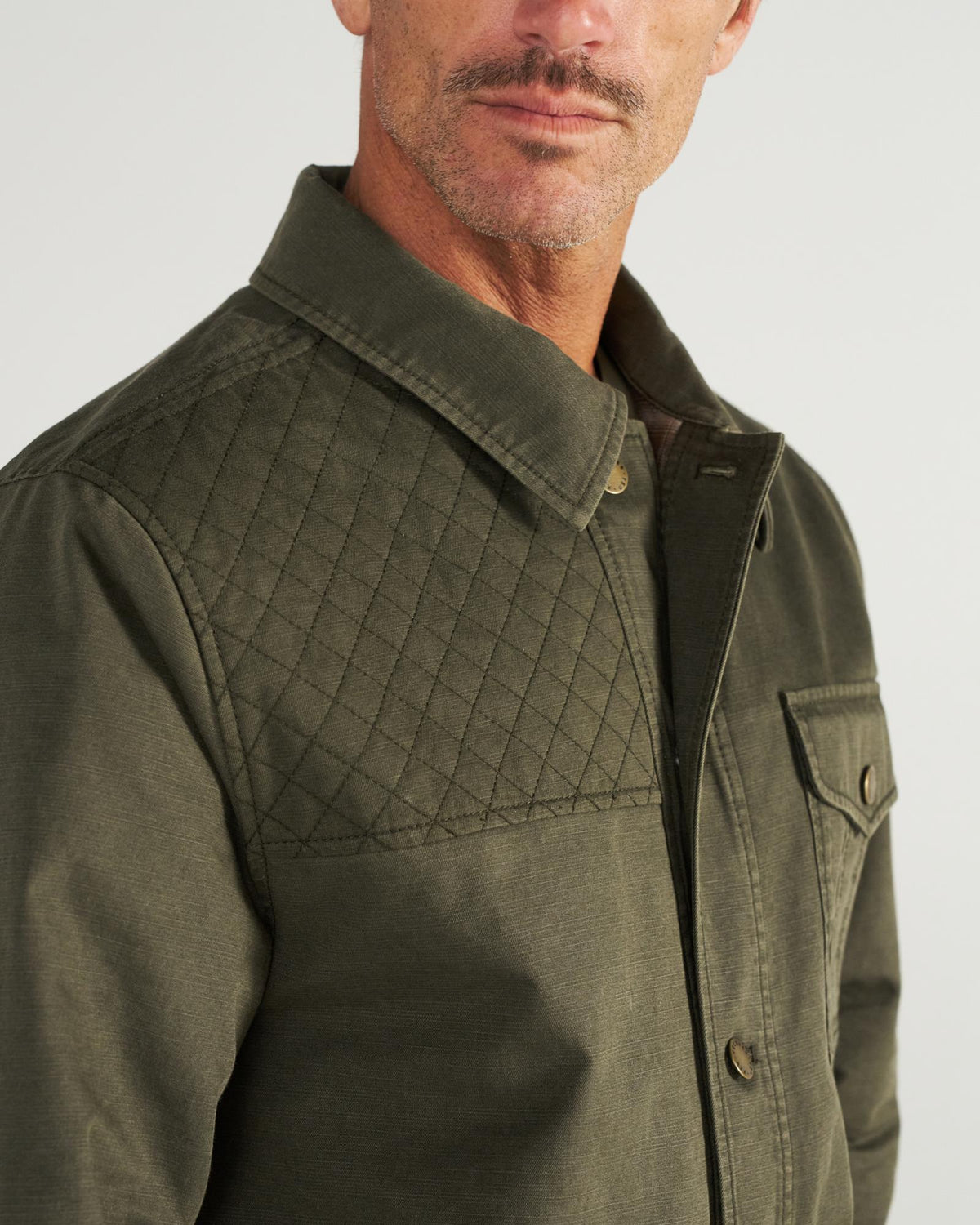 Closeup detail view of Men's Field Jacket - Dark Olive