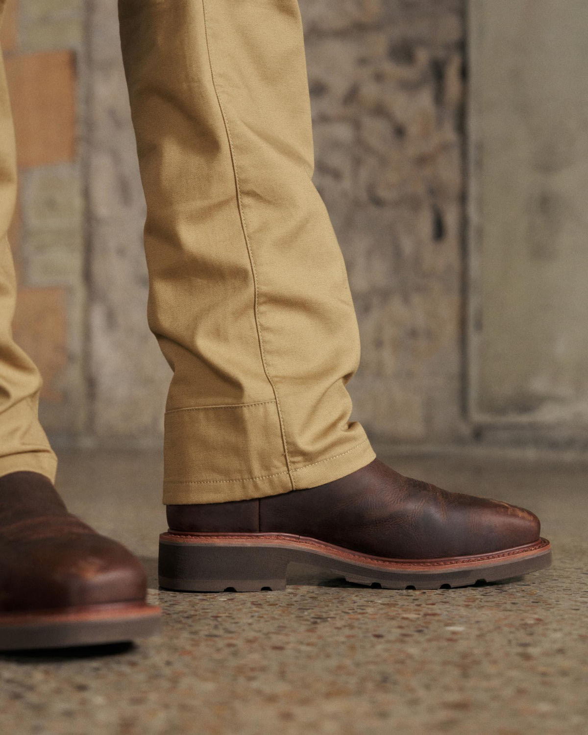 Toe view of LongHaul Waterproof Square Composite Toe Work Boot - Rust Cowhide on plain background
