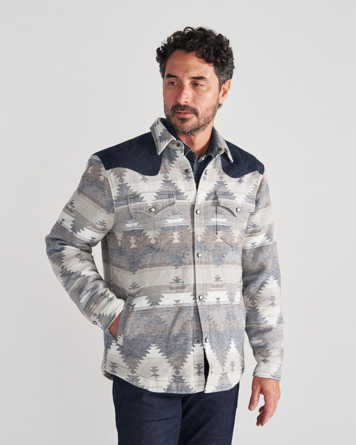 Front view of Men's Southwest Shacket - Multi on model