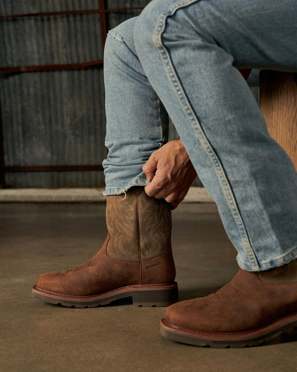 Toe view of LongHaul Waterproof Square Soft Toe Work Boot - Rust Cowhide on plain background