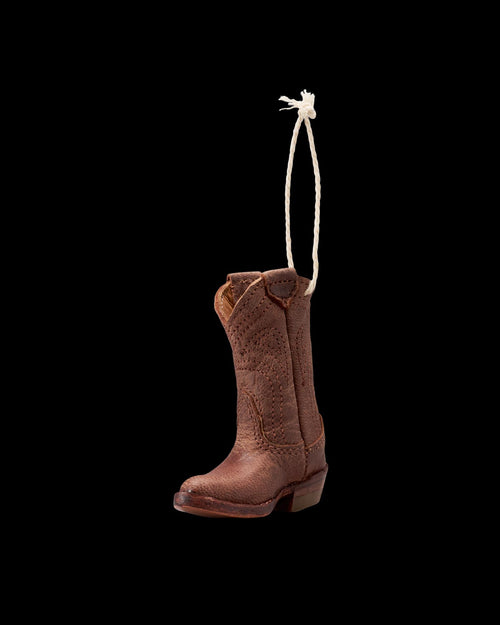 Quarterfront view of Cartwright Boot Ornament - Scotch on plain background