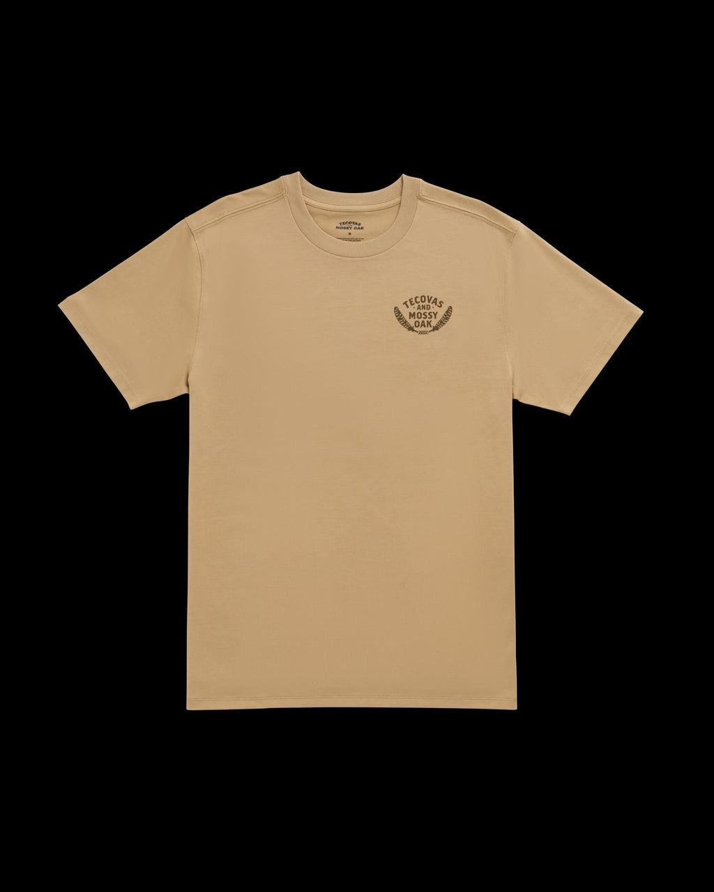 Front view of Men's Tecovas x Mossy Oak Turkey &amp; Boots T-Shirt - Khaki/Olive on plain background