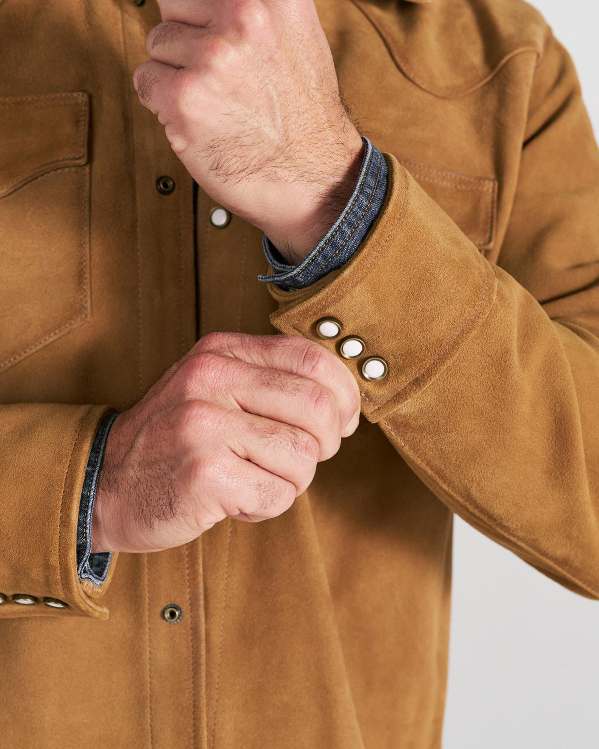 Closeup view of Men's Roughout Overshirt - Camel