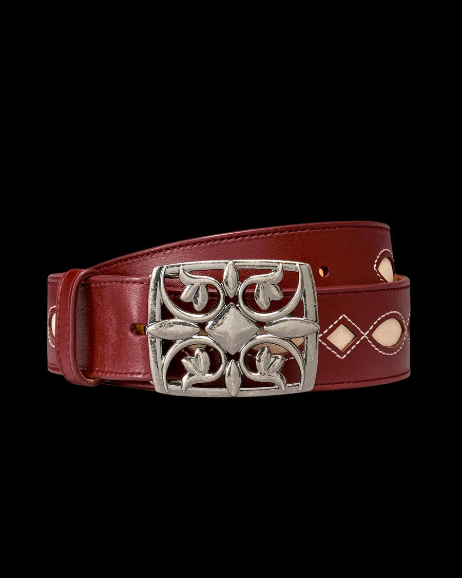 Women's Diamond Inlay Belt - Scarlet/Bone