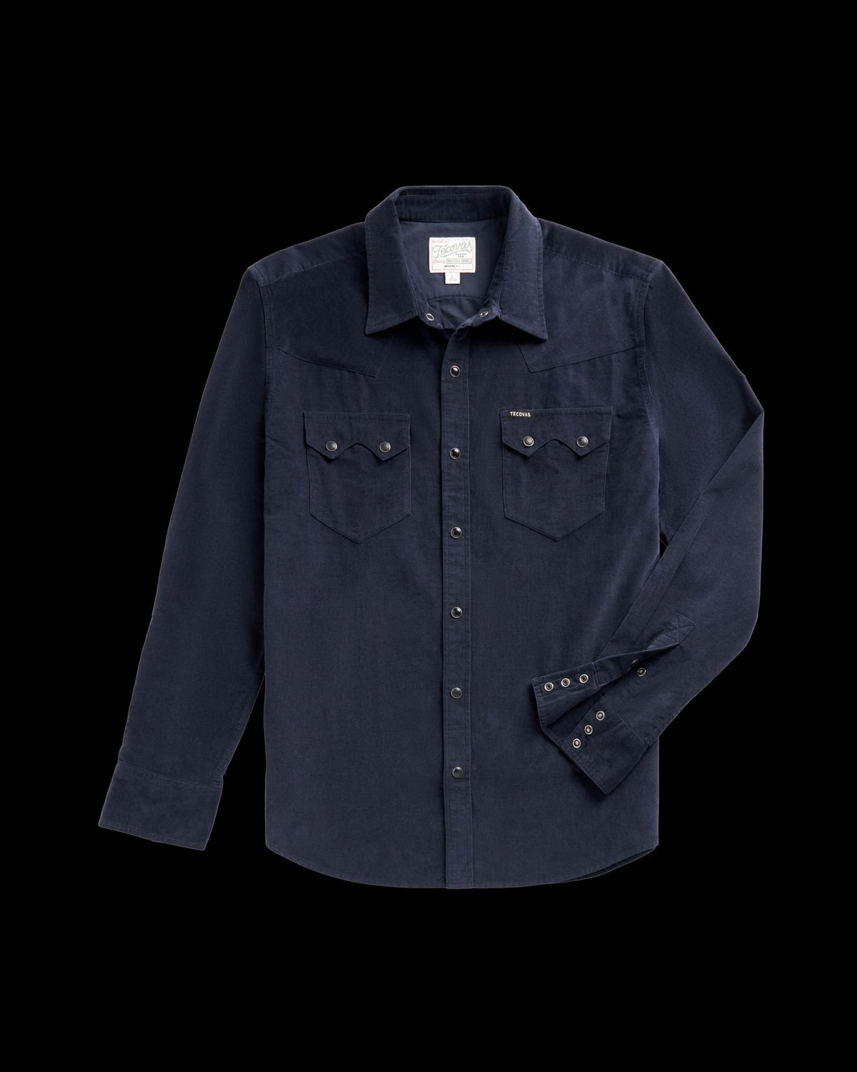 Closeup detail view of Men's Texas Weight Corduroy Pearl Snap - Dark Navy