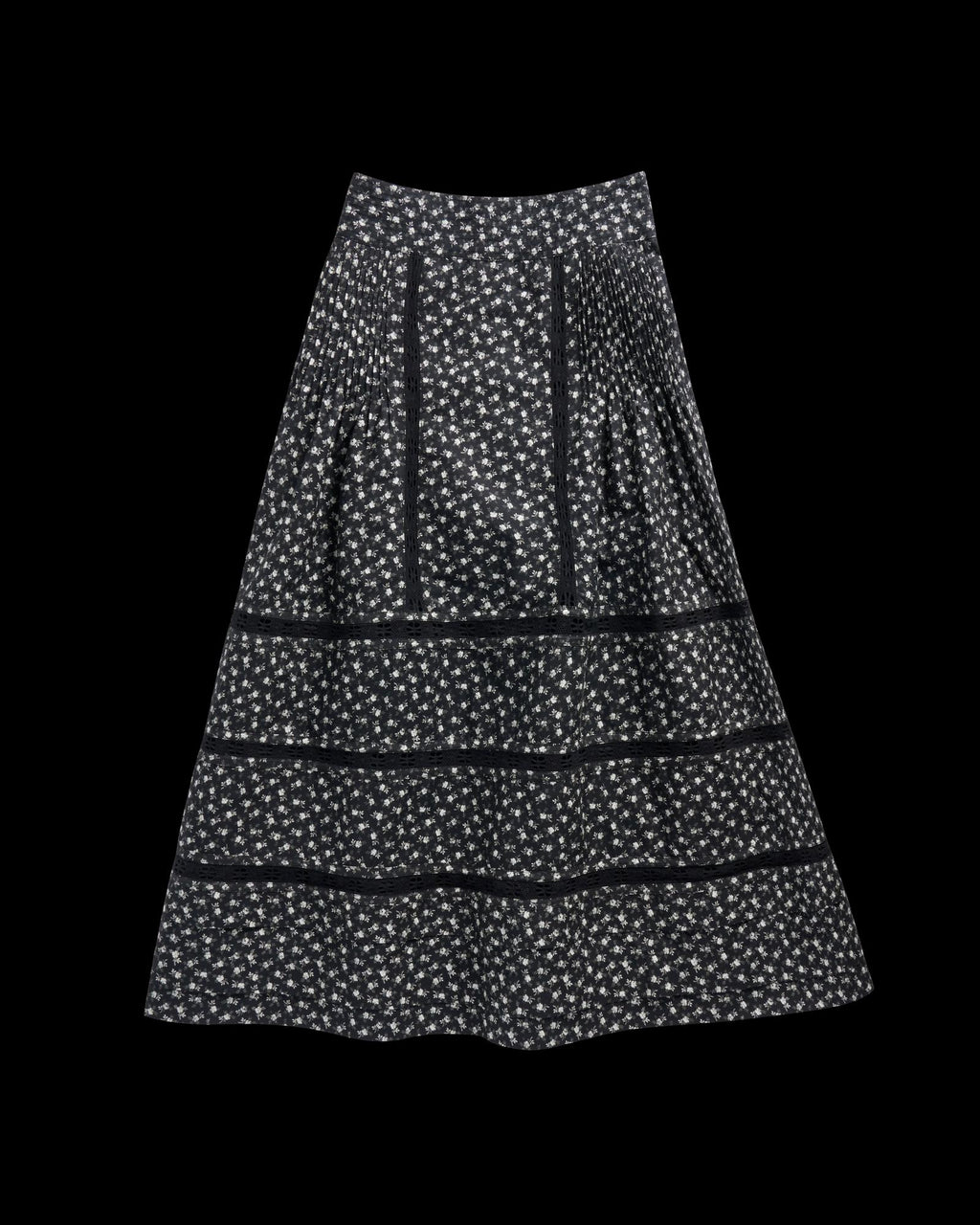 Front view of Women's Cotton Poplin Midi Skirt - Black / White on plain background