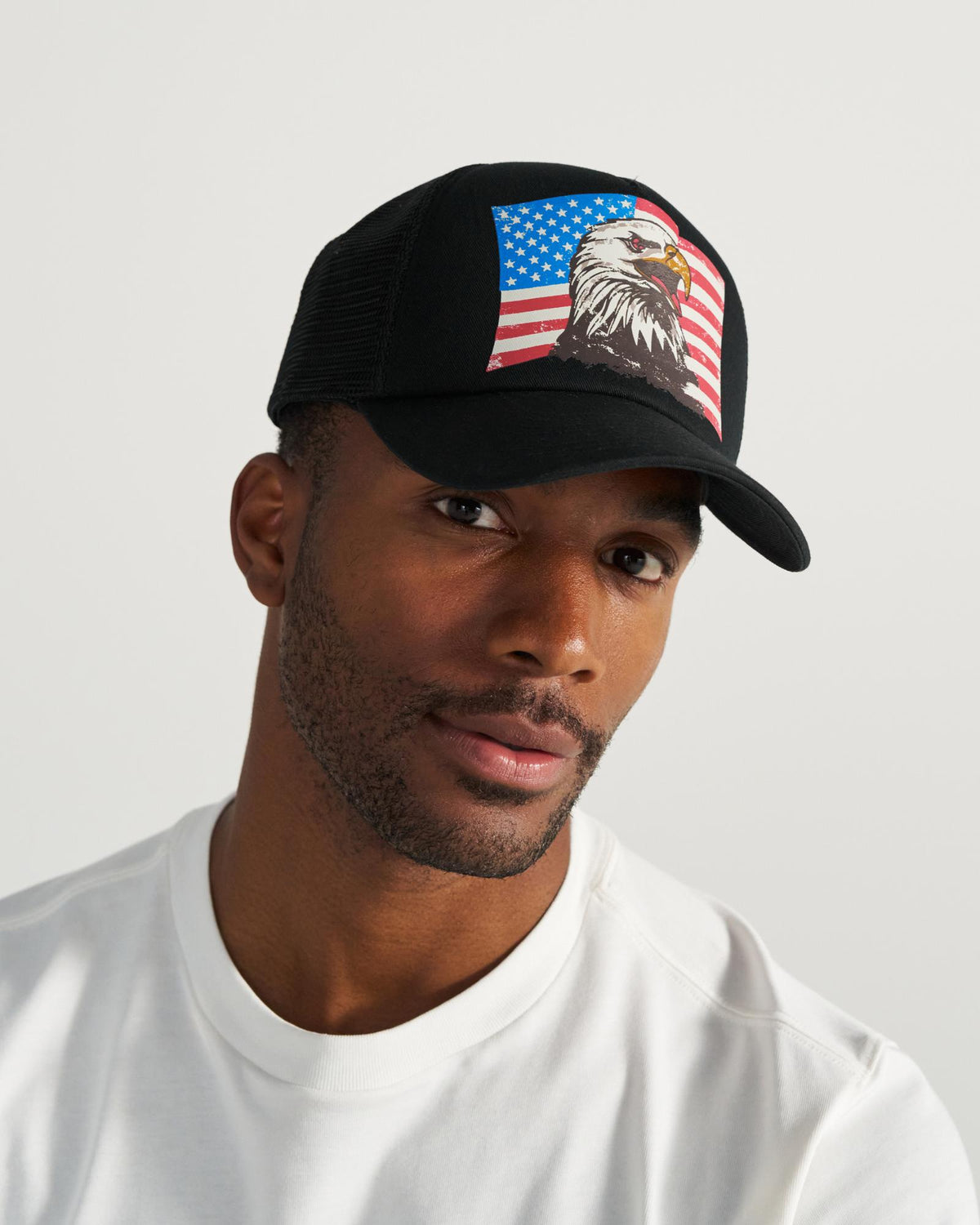 View of Eagle and Flag Trucker - Black