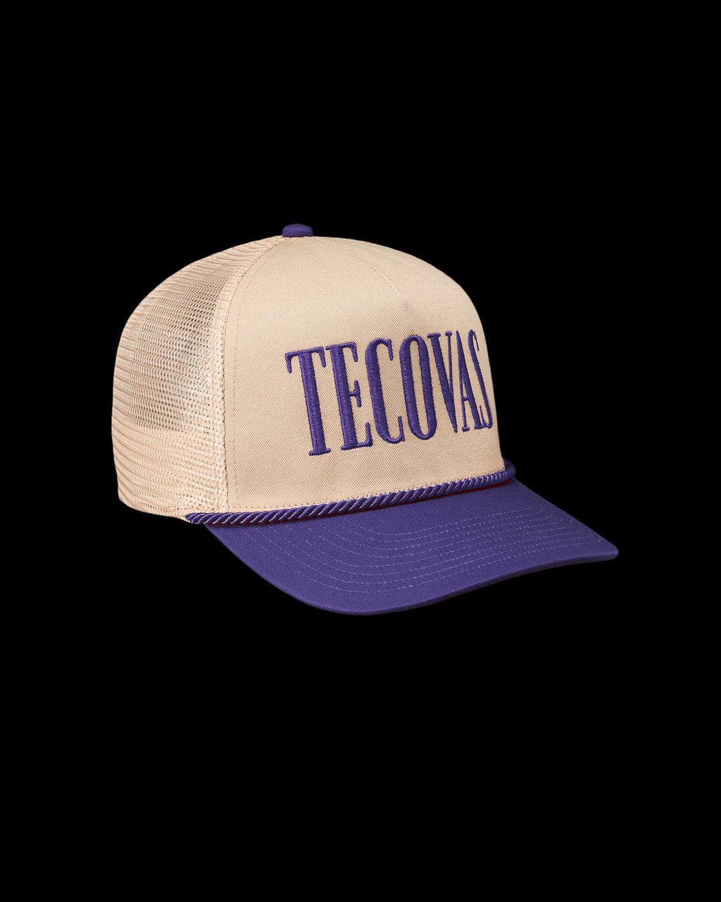 Quarterfront view of Tecovas Badge Trucker - Purple on plain background