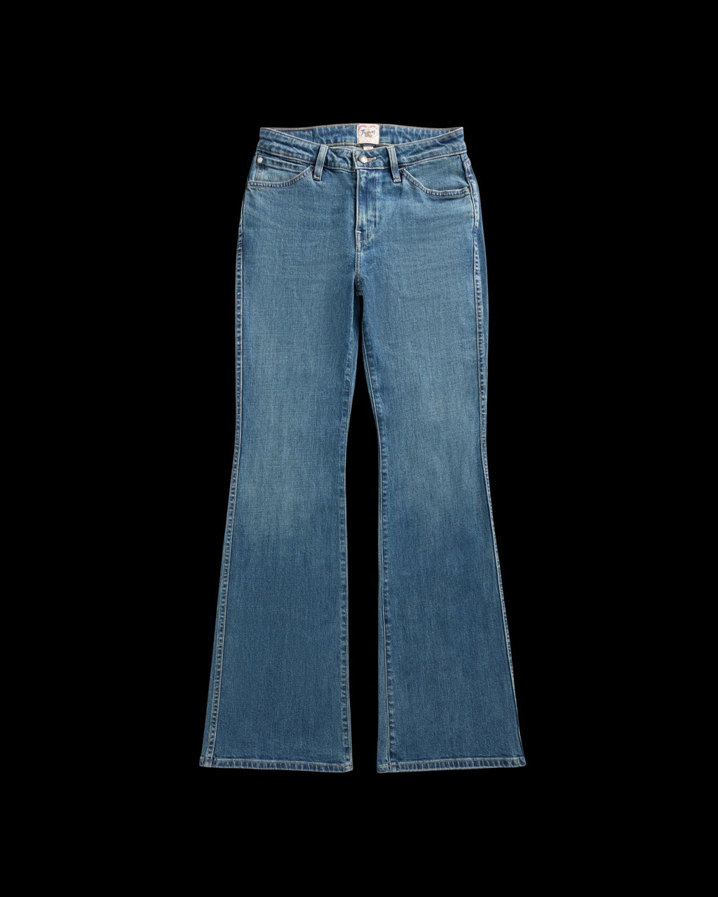Front view of Women's Mid-Rise Slim Flare - Medium Wash on plain background