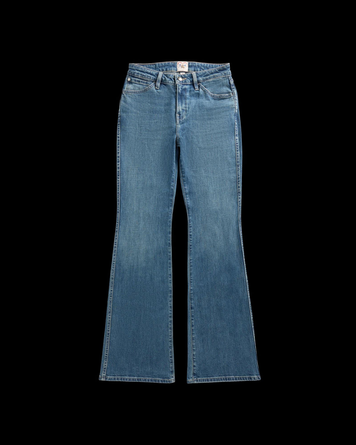 Front view of Women's Mid-Rise Slim Flare - Medium Wash on plain background