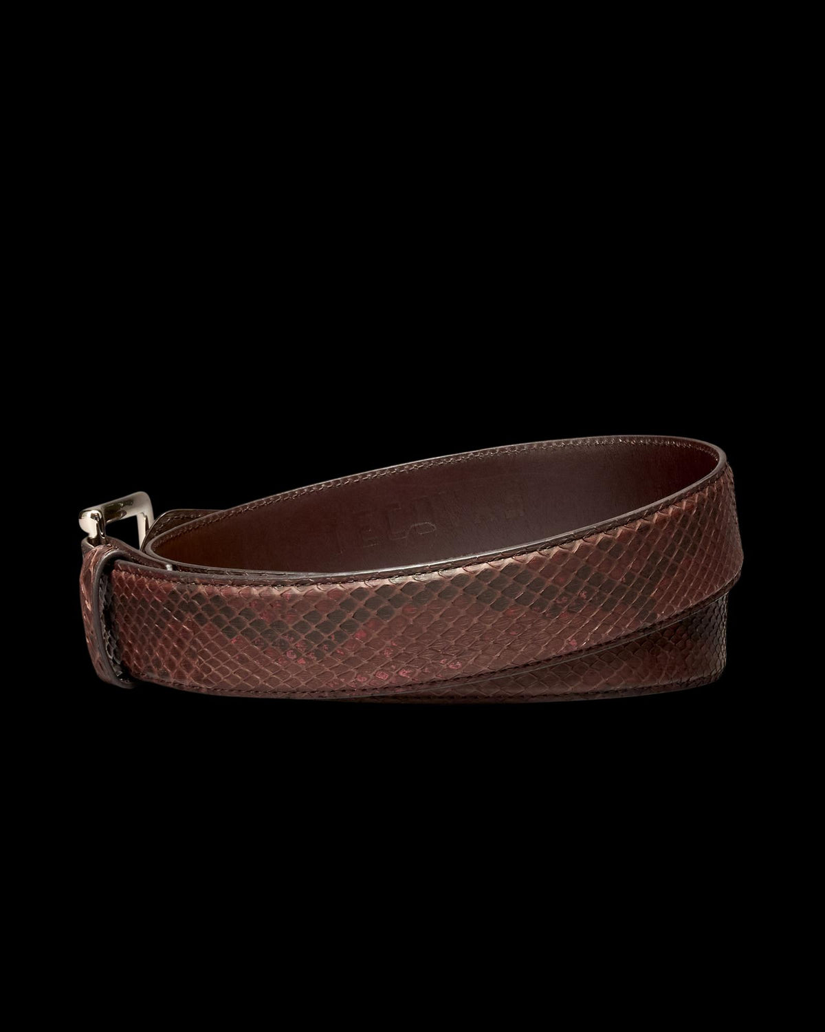 Back view of Men's Python Belt - Tobacco on plain background