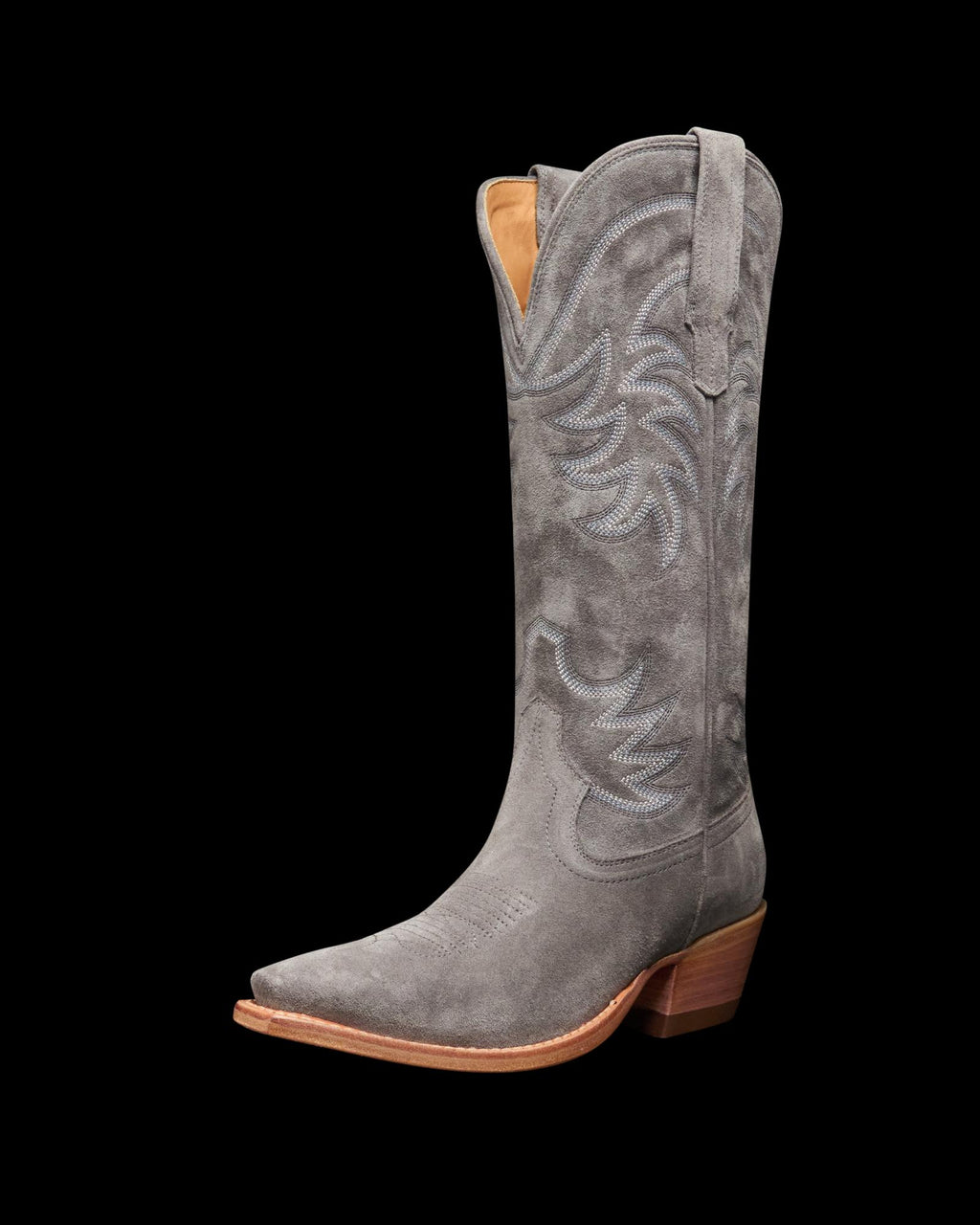 Quarterfront view of The Annie - Charcoal Suede on plain background