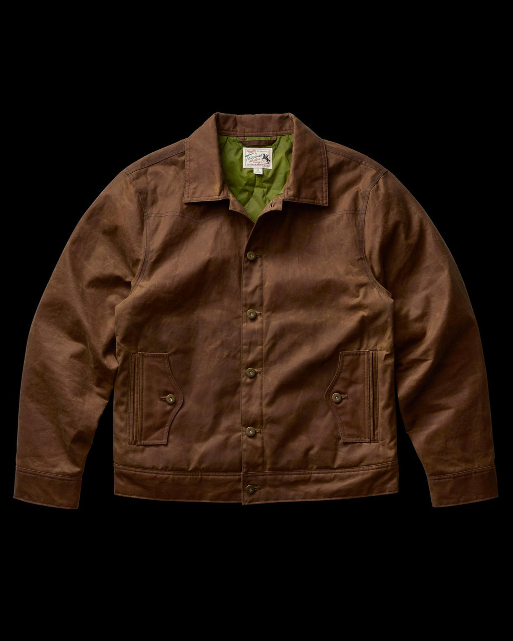 Front view of Buckaroo Waxed Canvas Trucker Jacket - Tobacco on plain background