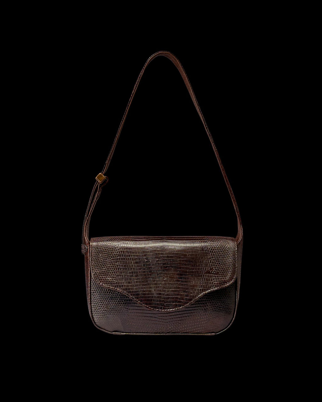 Front view of Lizard Shoulder Bag - Coffee on plain background