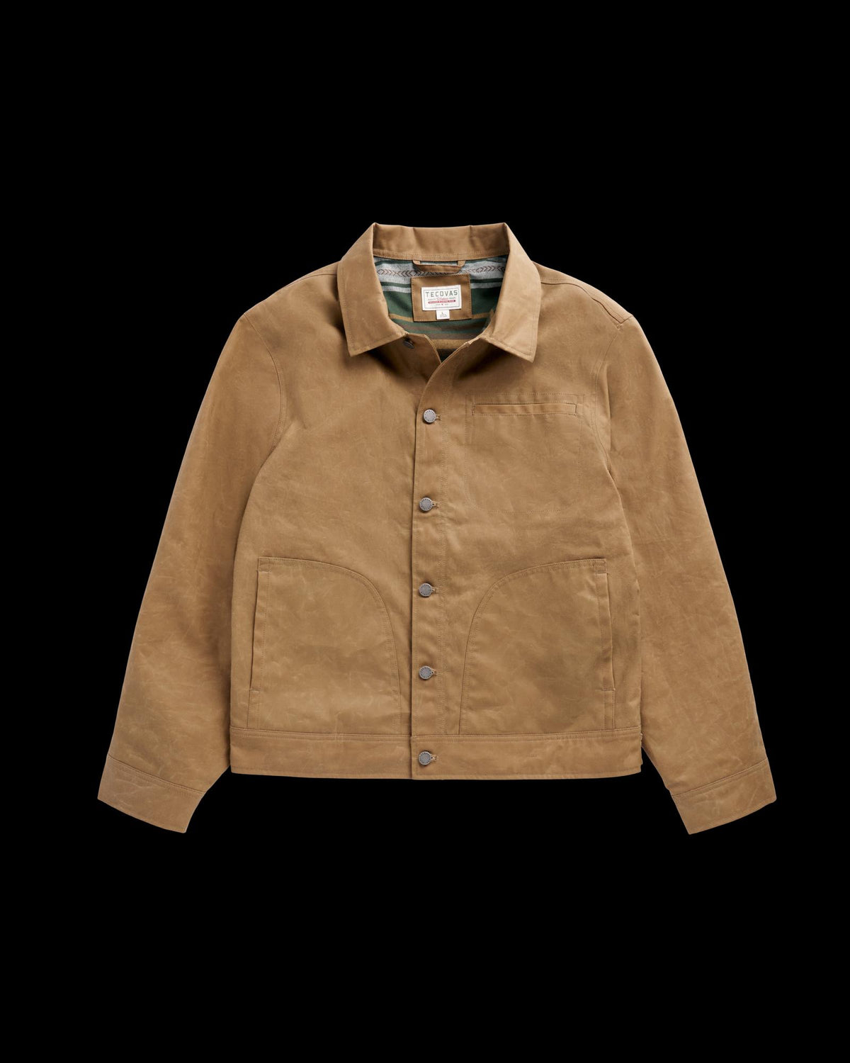 Front view of Men's Waxed Ranch Jacket - Field Tan on plain background