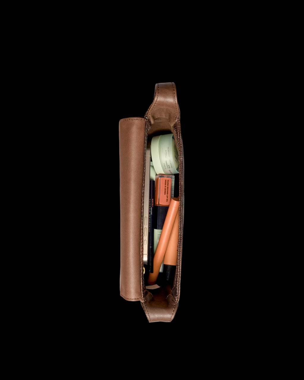 Inside view of Lizard Shoulder Bag - Coffee on plain background