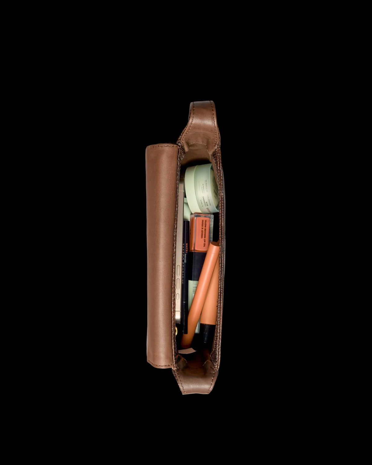Inside view of Lizard Shoulder Bag - Coffee on plain background