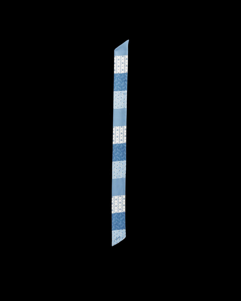 Front view of Patchwork Ribbon Scarf - Blue/White on plain background