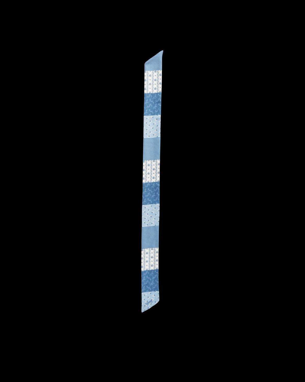 Front view of Patchwork Ribbon Scarf - Blue/White on plain background